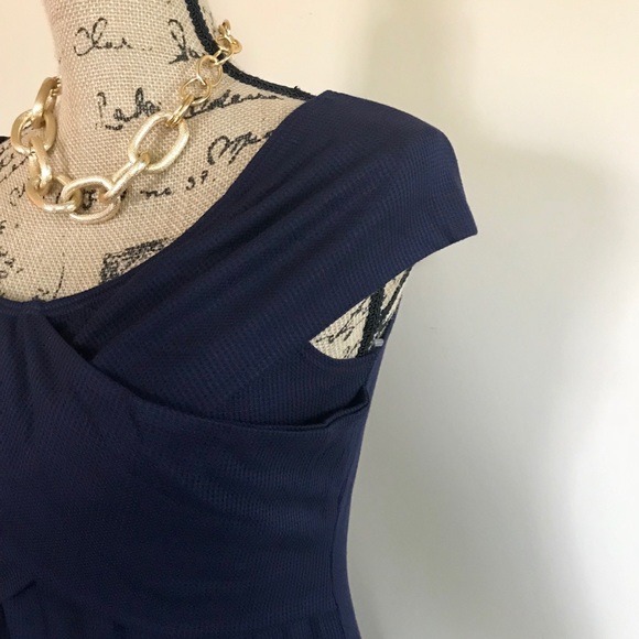 Navy blue crossover front knit top - Picture 3 of 5